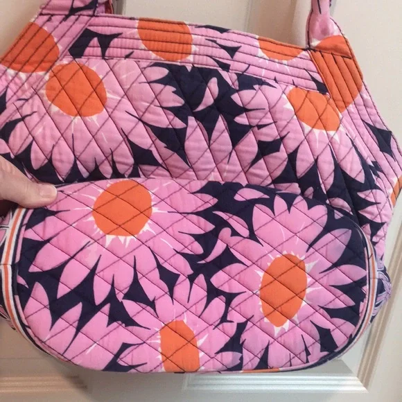 Vera Bradley Pink and Orange & Navy Shoulder Bag with Floral Design - Picture 4 of 10